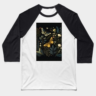 Dark Cottagecore Moth + Butterfly Forest Scene Baseball T-Shirt